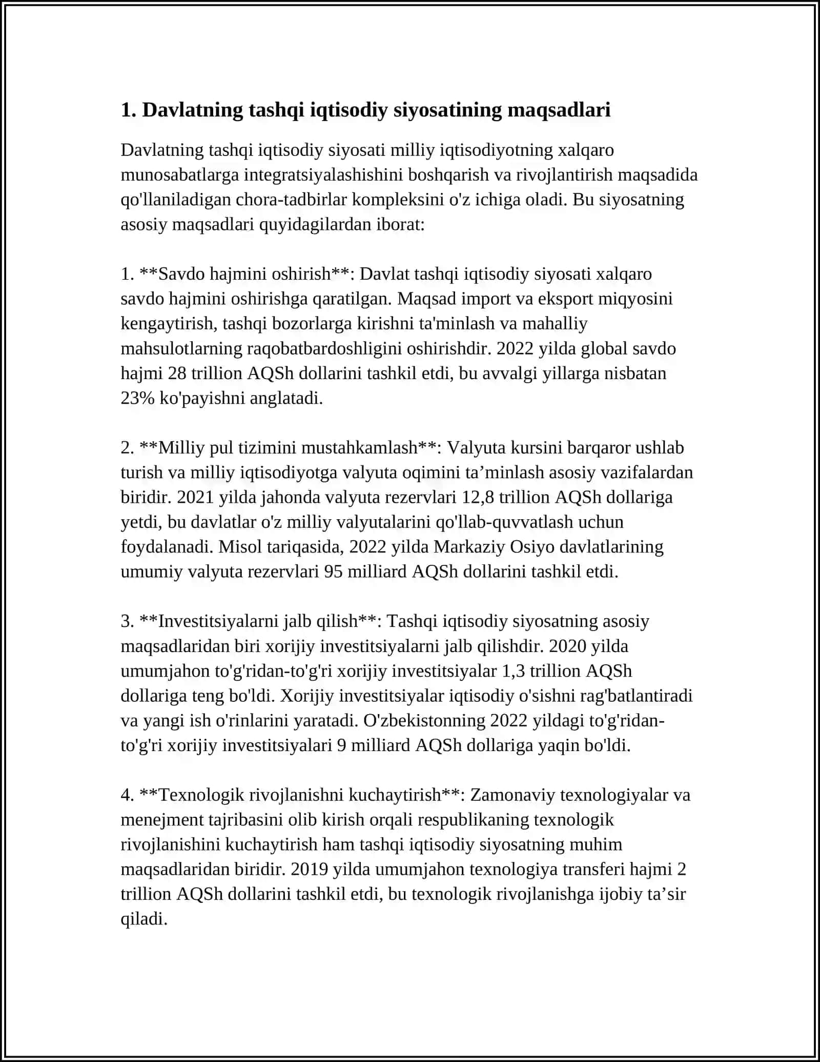 DAVLATNING TASHQI IQTISODIY FAOLIYATNI TARTIBLASH SIYOSATI 3