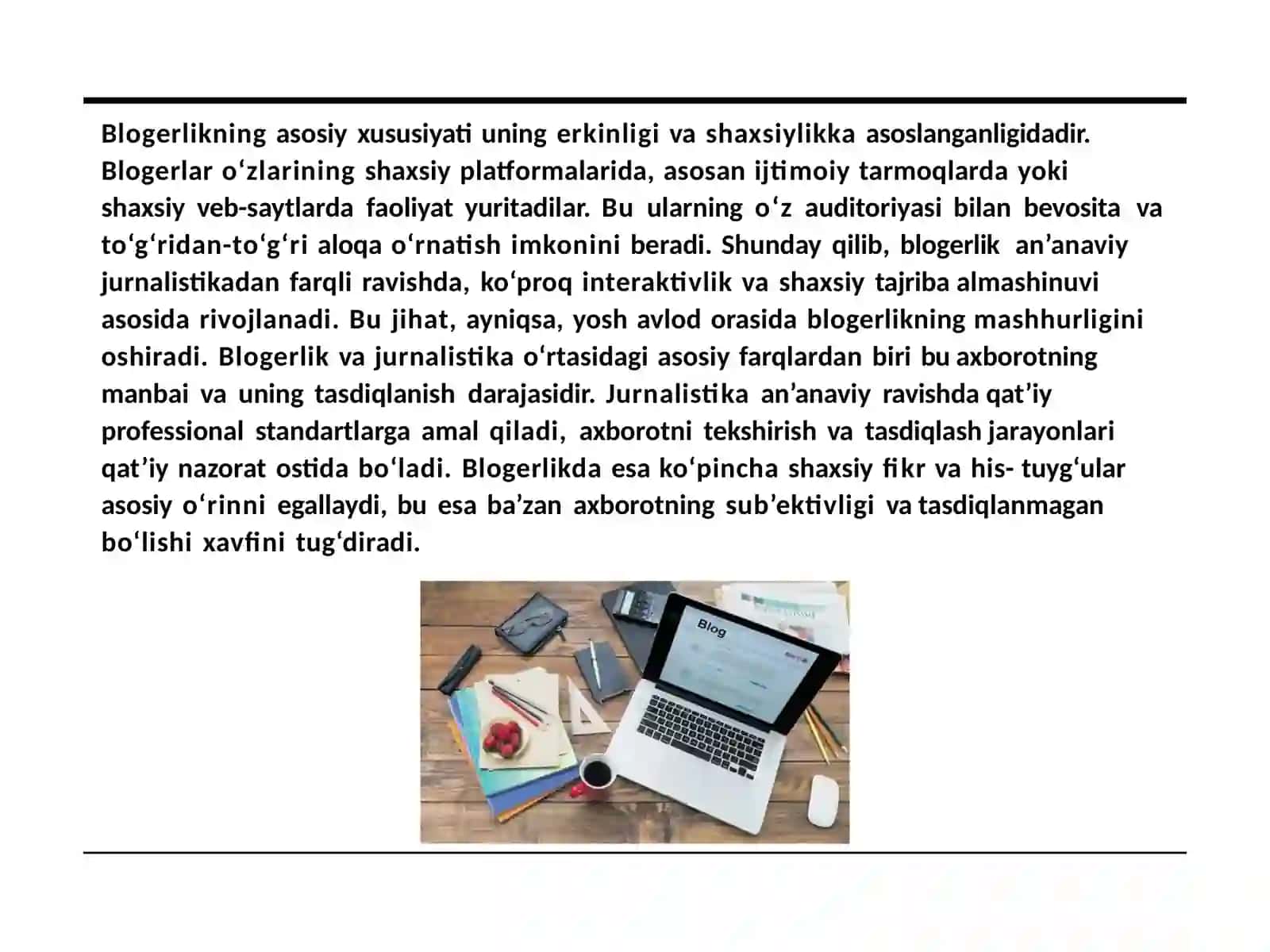 JURNALISTIKANING AN'ANAVIY SHAKLLARI VA BLOGERLIKNING O'ZARO TAQQOSLASH 3
