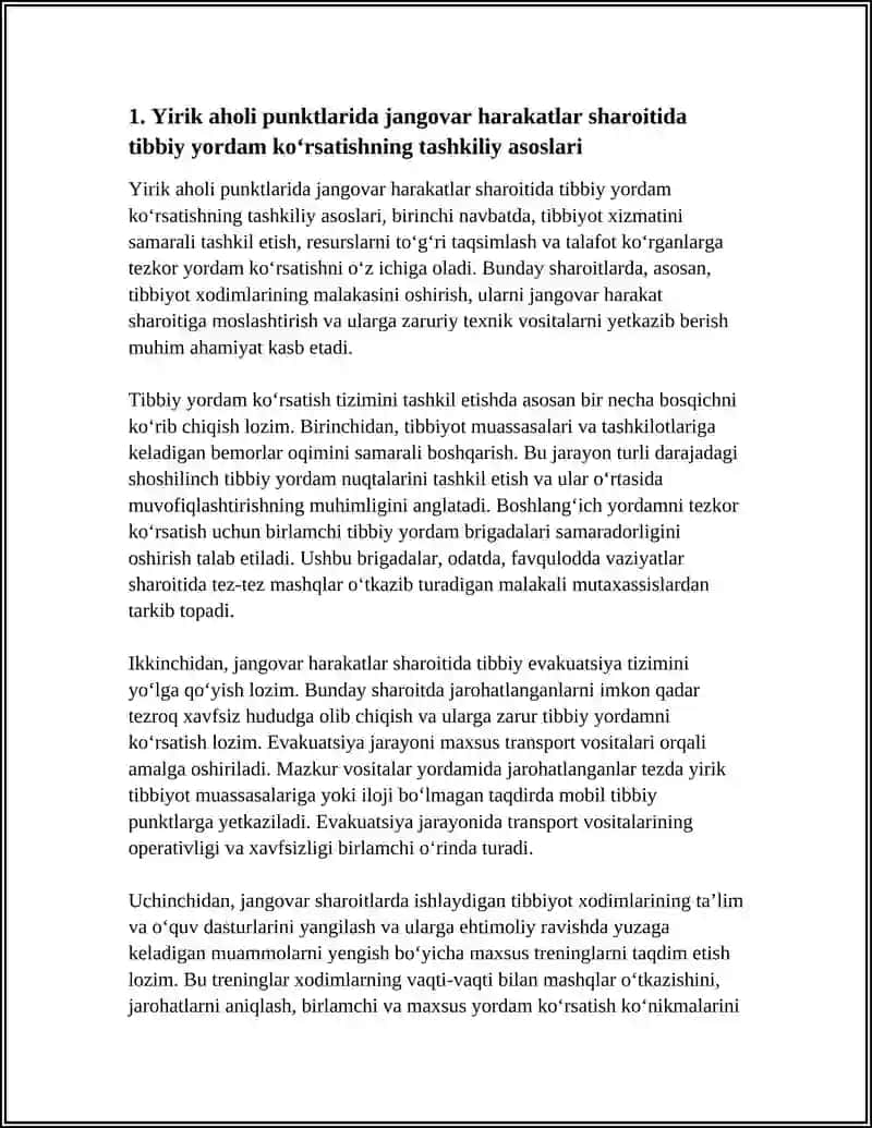 YIRIK AHOLI PUNKTLARIDAGI JANGOVAR HARAKATLAR TIBBIY TA’MINOTINI TASHKIL ETISH XUSUSIYATLARI 3