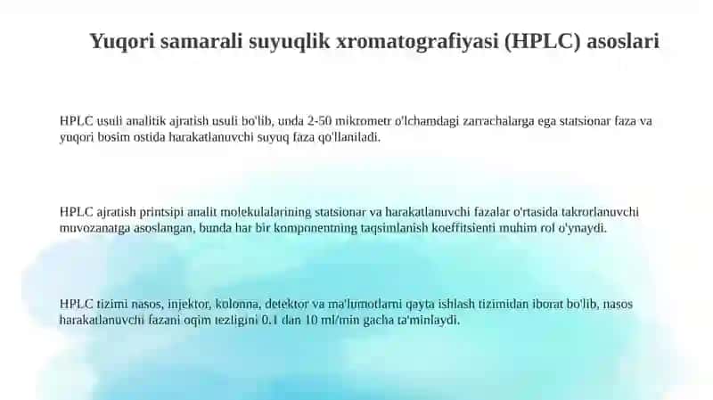 Yuqori Samarali Suyuqlik Xromatografiyasi (HPLC) 3