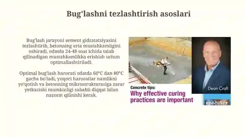 Betonlarni normal otmosfera ostida bugʻ yordamida qotishini tezlashtirish 3