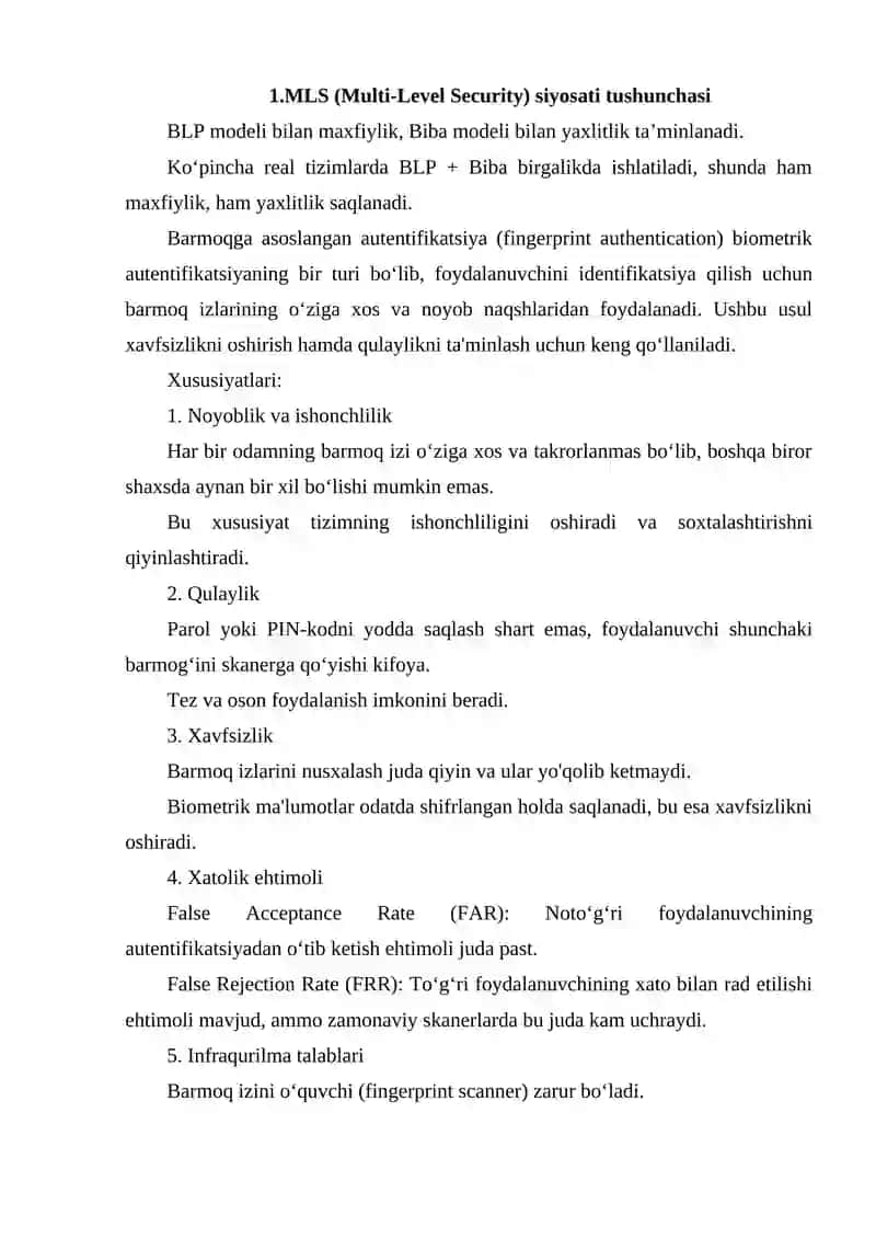 MLS SIYOSATIGA ASOSLANGAN MAXFIYLIK VA YAXLITLIKNI TA'MINLOVCHI XAVFSIZLIK MODELI. 3