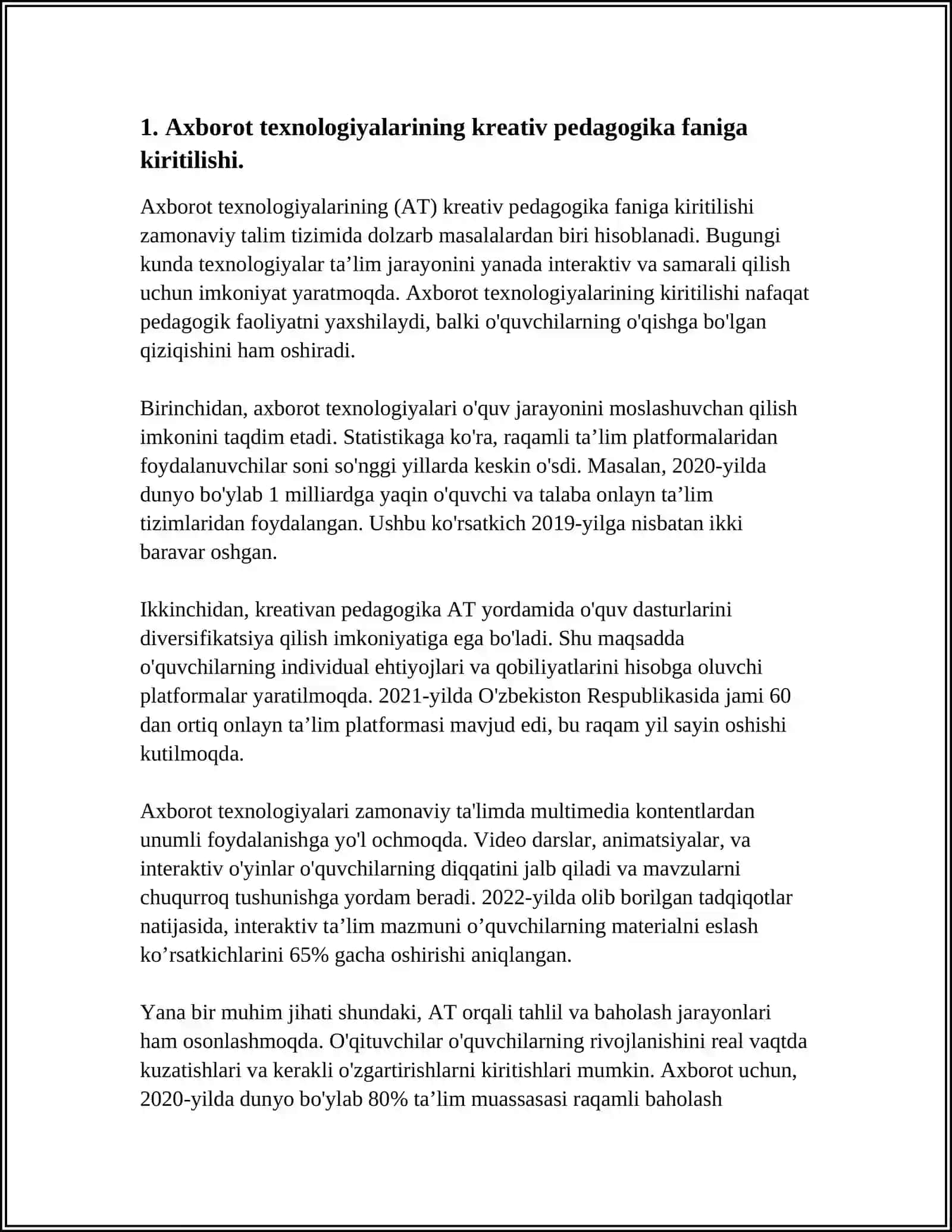 KREATIV PEDAGOGIKA FANINI OʻQITISHDA AXBOROT TEXNOLOGIYALAR FOYDALANISHNING AHAMIYATI VA ZARURIYATI 3