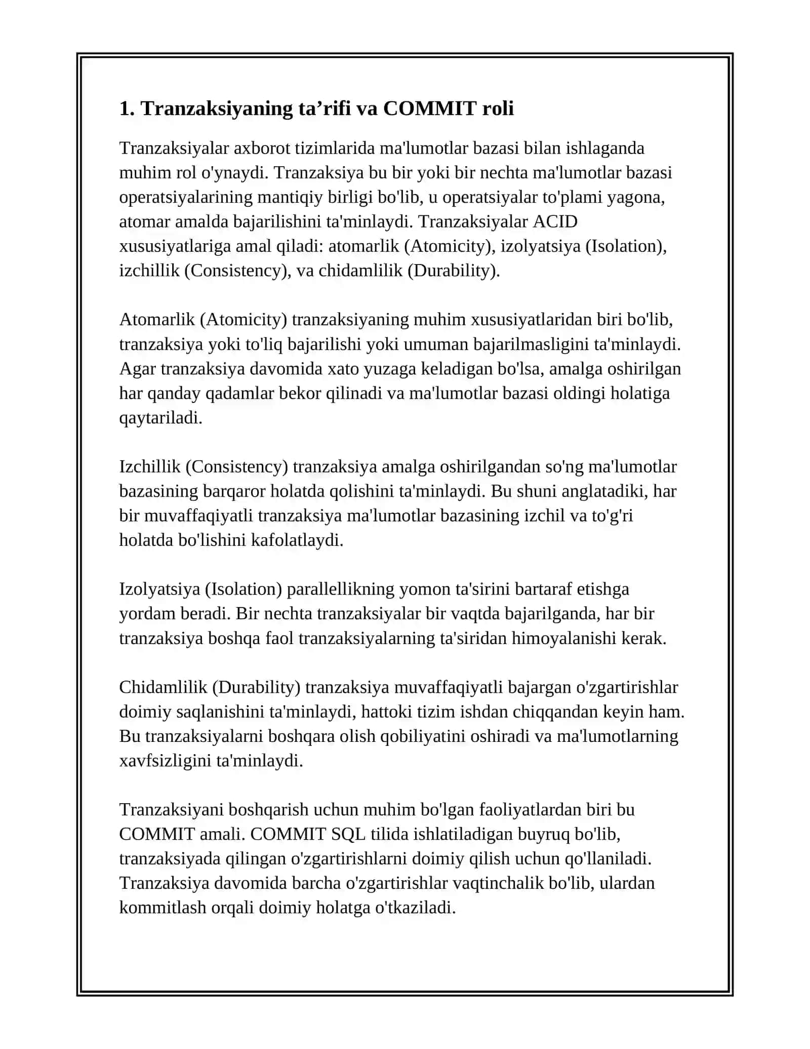 TRANZAKSIYALATNI BOSHQARISH (COMMIT, ROLLBACK) 3