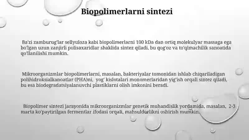 Mikroorganizmlardan zarur moddalar sintezlab olish 3