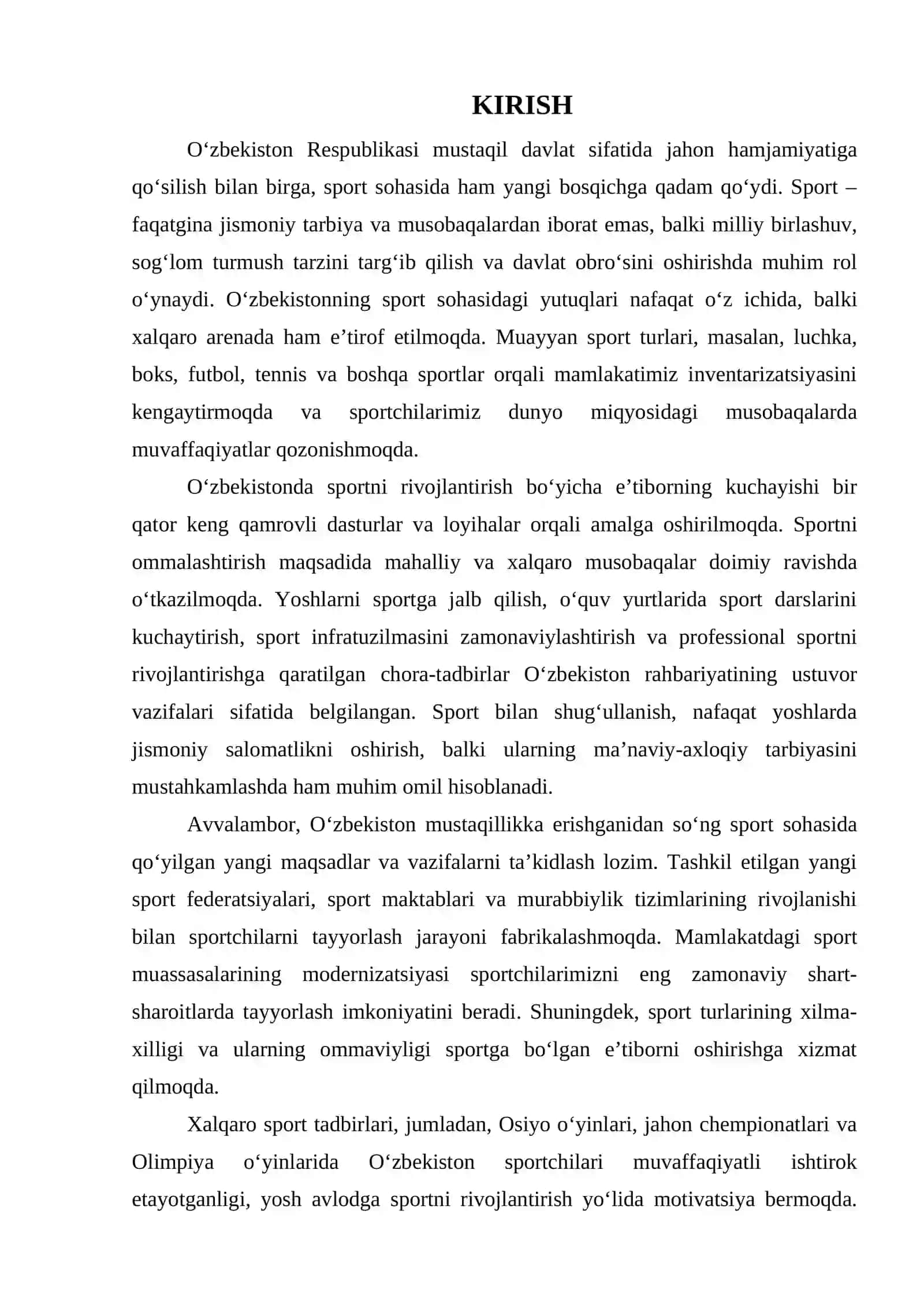 O’ZBEKISTONDA SPORTGA E’TIBOR VA UNING YANGI BOSQICHGA KO’TARILISHI 3