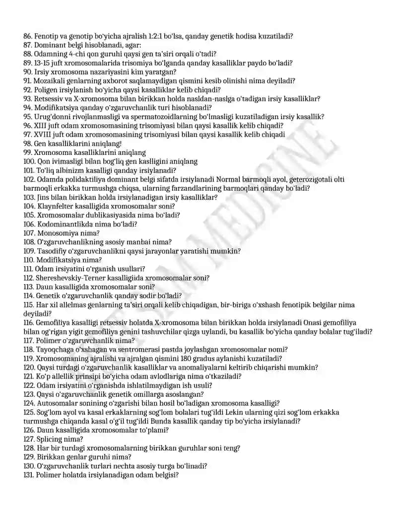 Biologiya fanidan test savollari 3