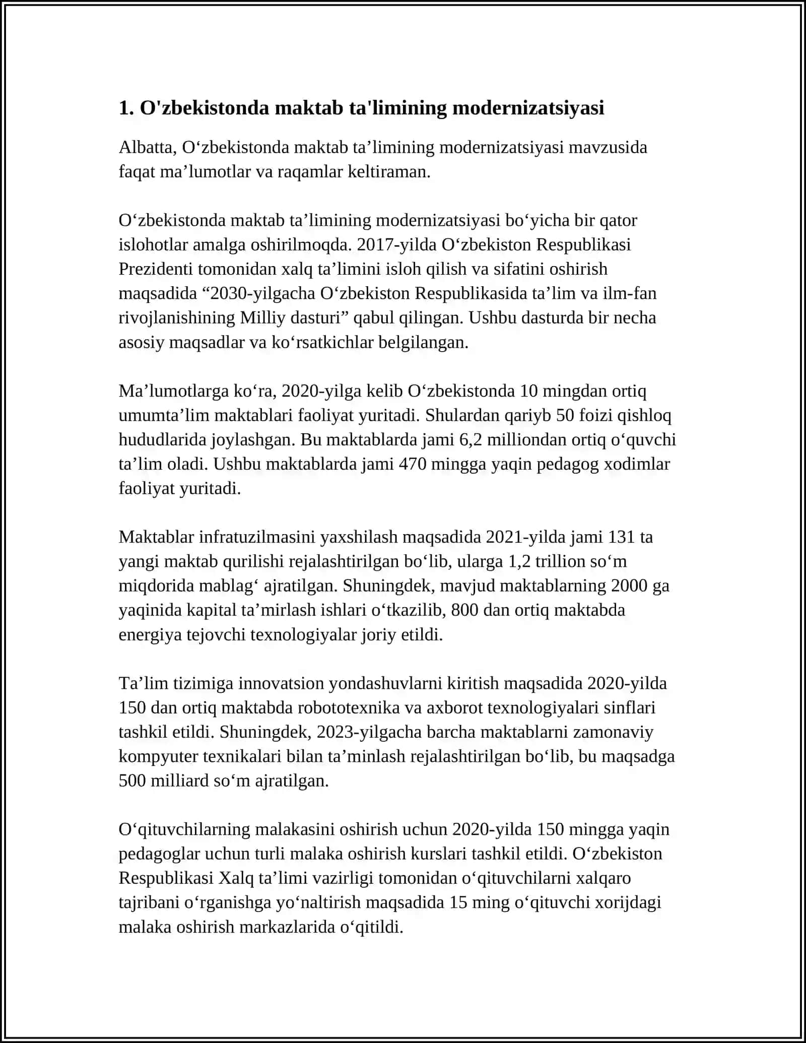 O'ZBEKISTON RESPUBLIKASI TA'LIM SOHASIDAGI ISLOHOTLAR 3