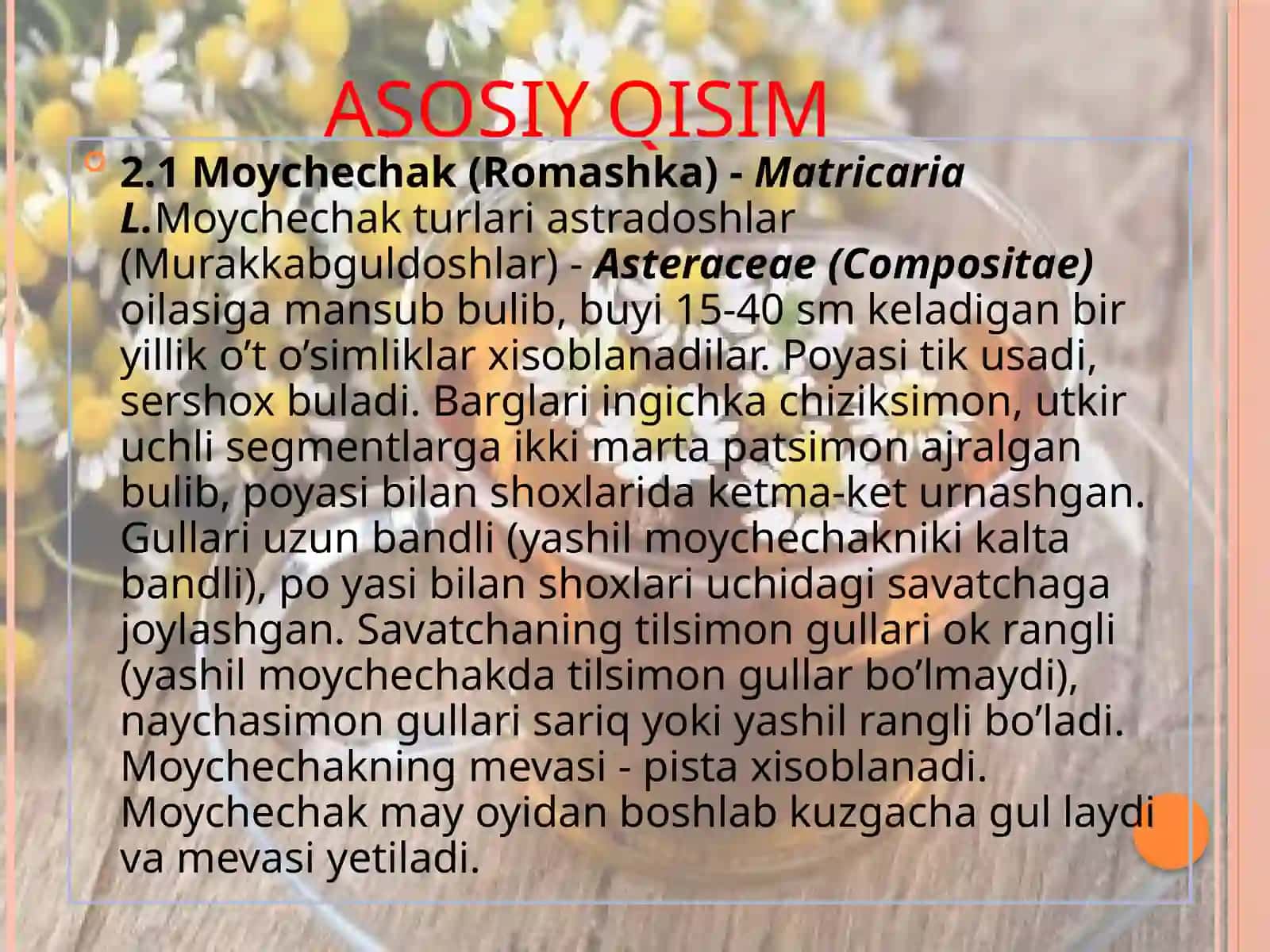 DORIVOR O’SIMLIKLAR YETISHTIRISH VA QAYTA ISHLASH TA’LIM YO’NALISHI308-TOSHBOYEVA MASTURANINGDORIVOR O’SIMLIKLAR URUG’CHILIGI VA KO’CHATCHILIGI FANIDAN TAYYORLAGAN KURS ISHI 3
