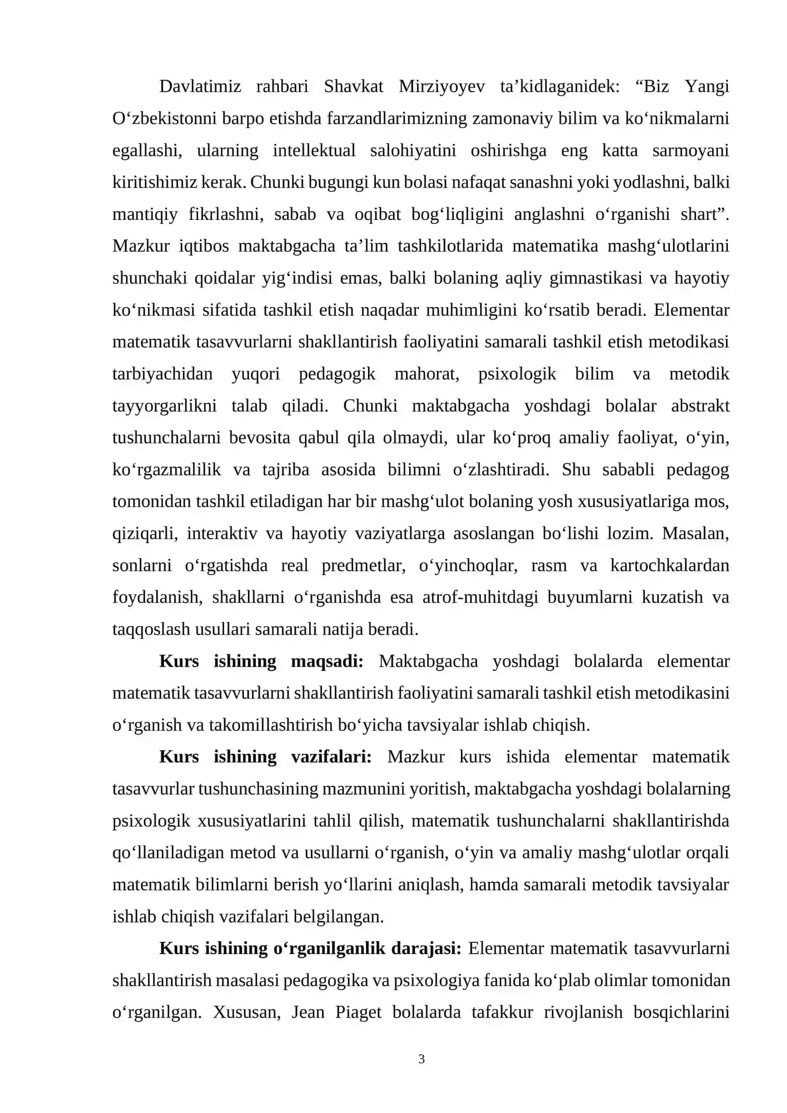 Elementar matematik tasavvurlarni shakllantrish faoliyatini o’tkazish metodikasi 3