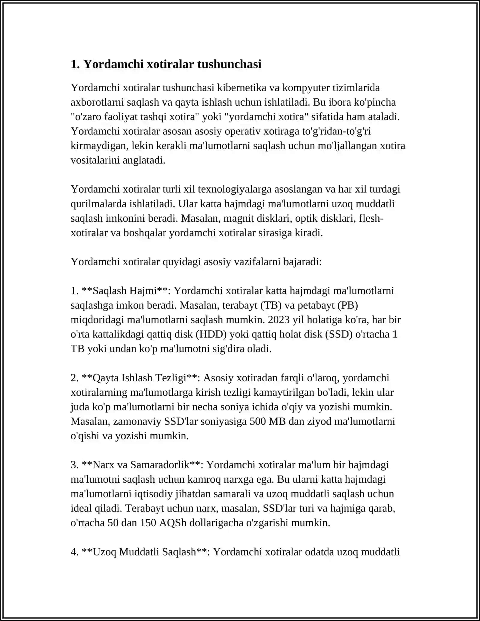 MUSTAQIL ISH Mavzu: YORDAMCHI XOTIRALAR 3