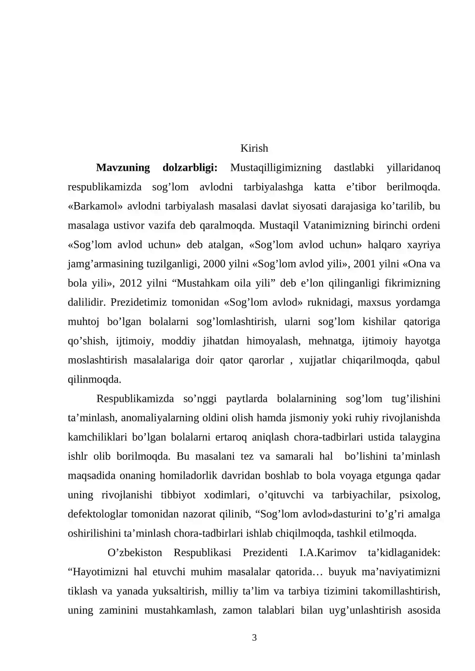 «MAXSUS MAKTABGACHA TARBIYA YOSHIDAGI BOLALARGA TASHXIS QO’YISHNING PEDAGOGIK-PSIXOLOGIK» BITIRUV MALAKAVIY ISH 3