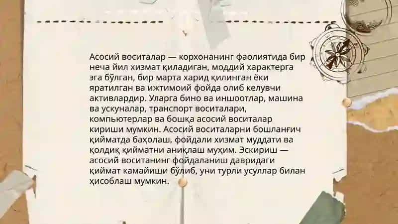 "Асосий воситалар хисоби ва уларни эскиришни хисоблаш усуллари" 3