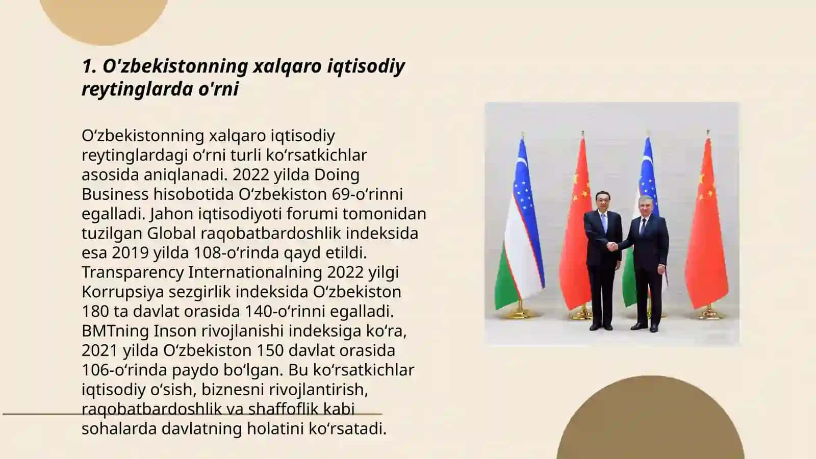 Iqtisodiy va ijtimoiy sohadagi ustuvor xalqaro reytinglar va ularga O'zbekistonning integratsiyalashuvi 3