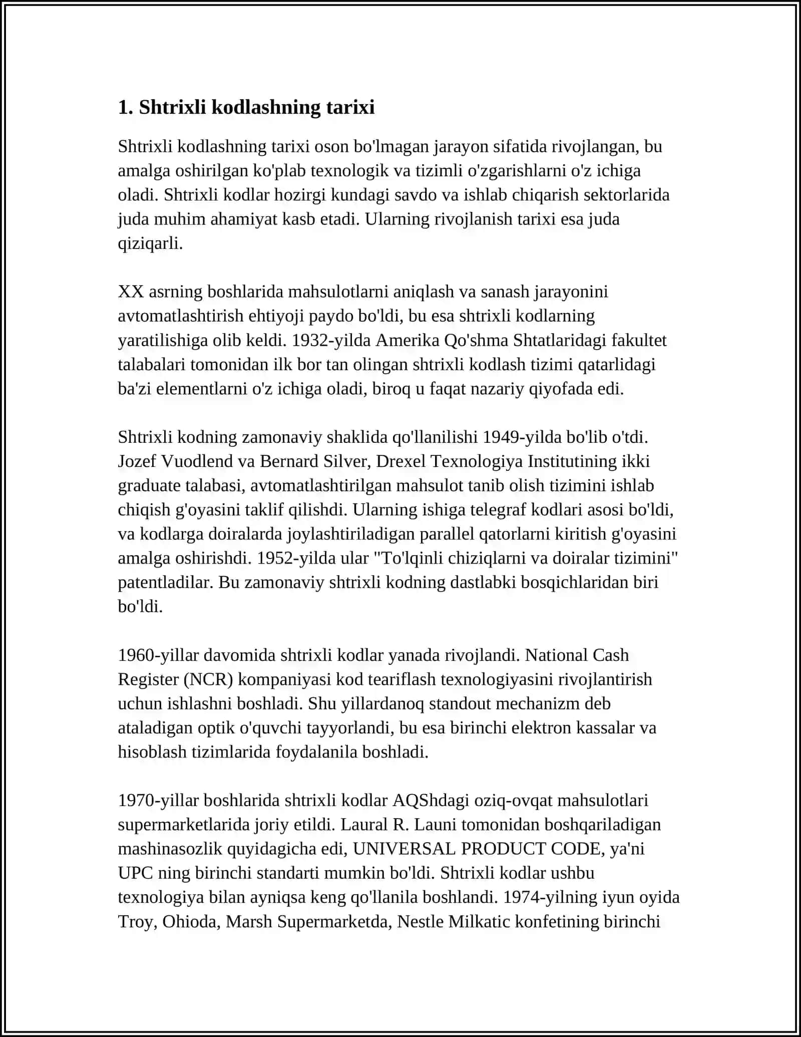 MUSTAQIL ISH Mavzu: SHTRIXLI KODLASH 3