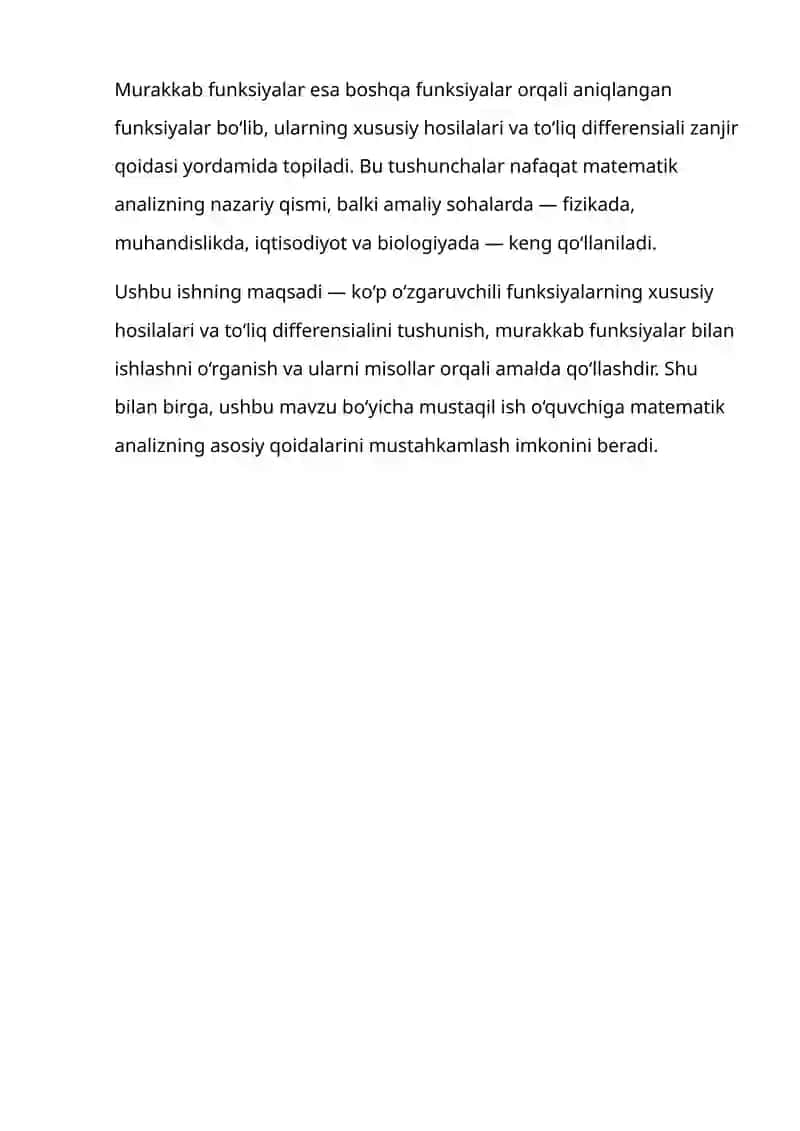 KO‘P O‘ZGARUVCHI FUNKSIYANING TO‘LIQ DIFFERENSIALI VA MURAKKAB FUNKSIYANING XUSUSIY HOSILALARI 3