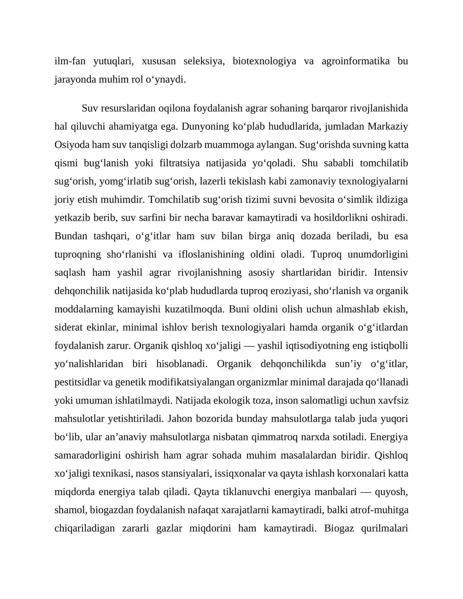 “Yashil iqtisodiyot” sharoitida agrar sohaning rivojlanish yo‘nalishlari 3