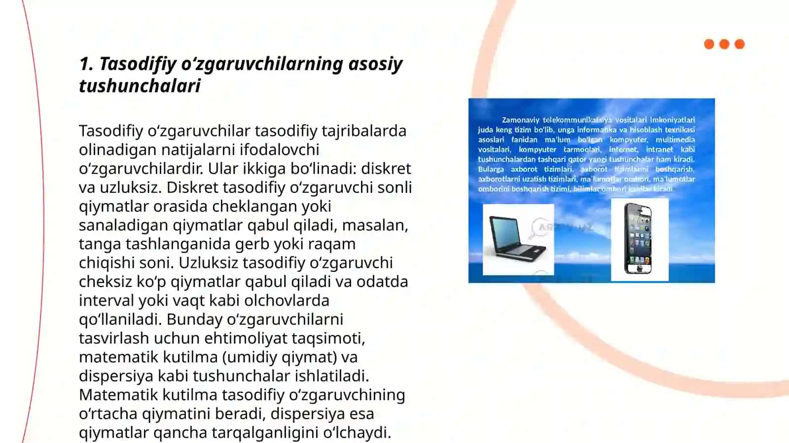 Tasodifiy miqdorlar va ularning sonli xarakteristikalariga doir masalalar yechish 3