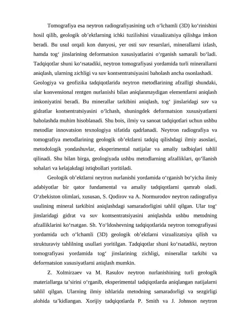 GEOLOGIK OB'EKTLARNI NEYTRON RADIOGRAFIYA VA TOMAGRAFIYASI METODI YORDAMIDA TADQIQ QILISH 3
