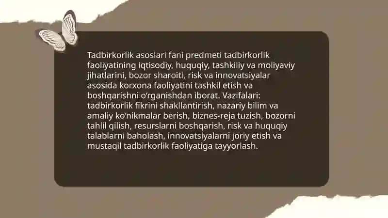 Tadbirkorlik asoslari fanining predmeti va oʻrganish usullari 3