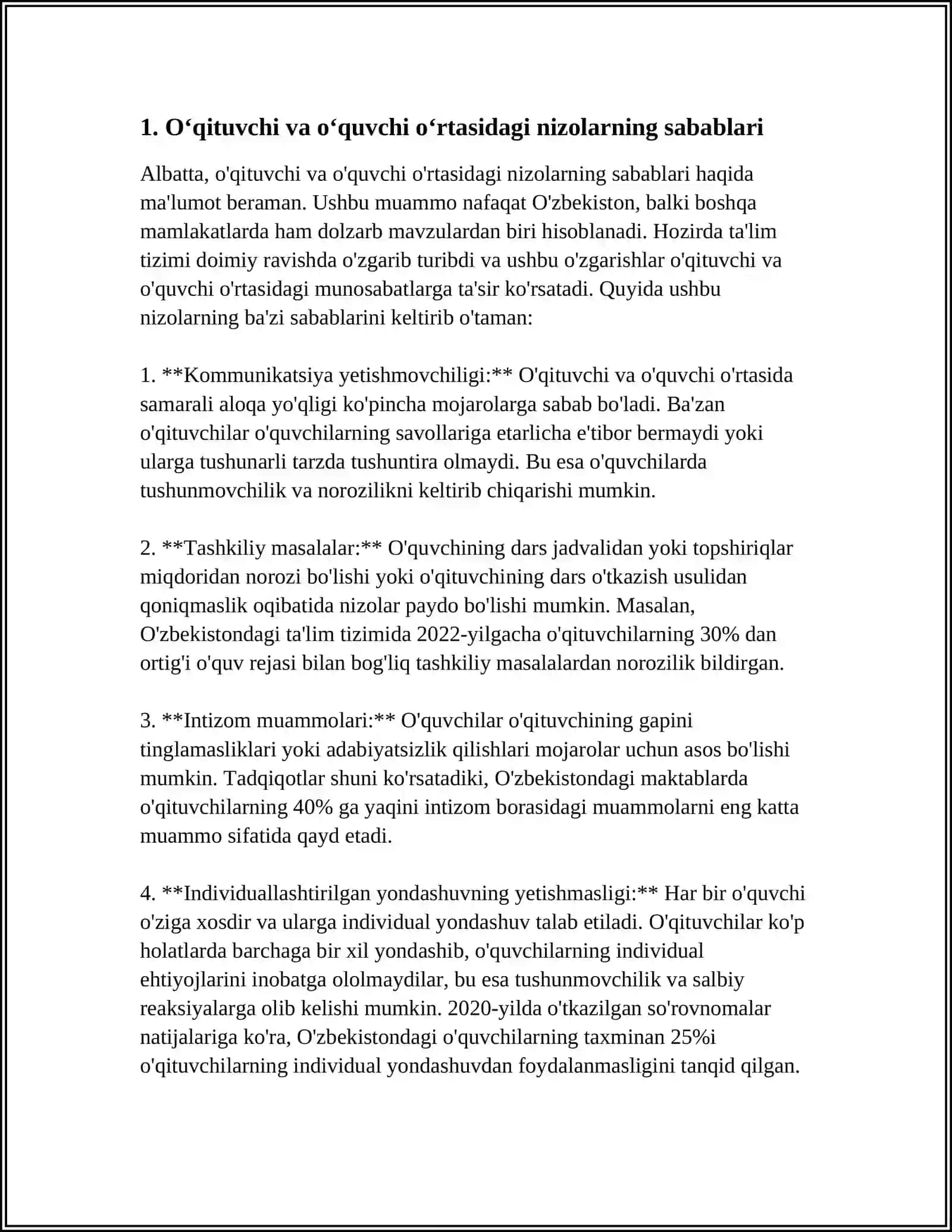 OʻQITUVCHI VA OʻQUVCHI OʻRTASIDA NIZOLARNING OʻZIGA XOS XUSUSIYATLARI 3
