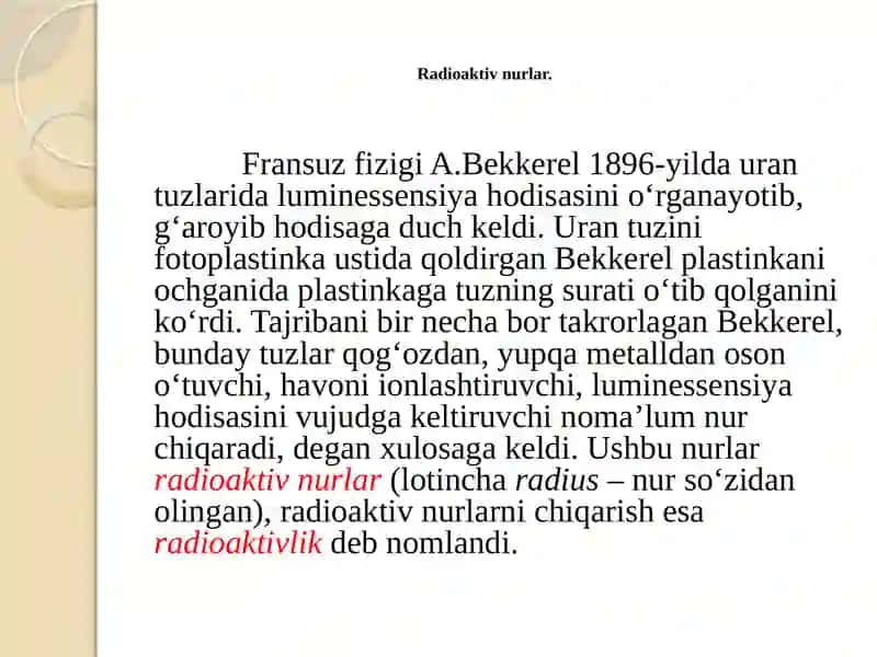 Radiobiolog moddalar bilan ishlagan radioaktiv xavfsizlik 3