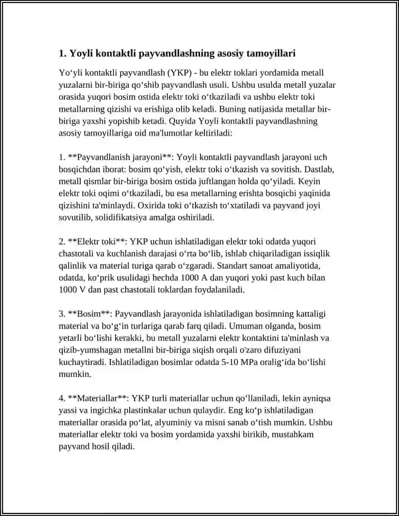 REFERAT Mavzu: YOYLI KONTAKTLI PAYVANDLASHNI OʻRGANISH 3