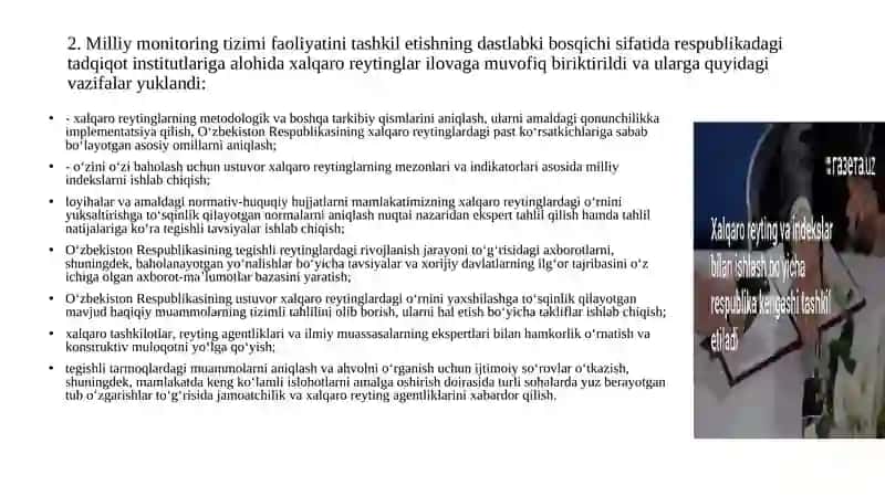 Oʻzbekiston Respublikasining xalqaro reyting va indekslardagi oʻrni va nufuzini ortib borishi 3