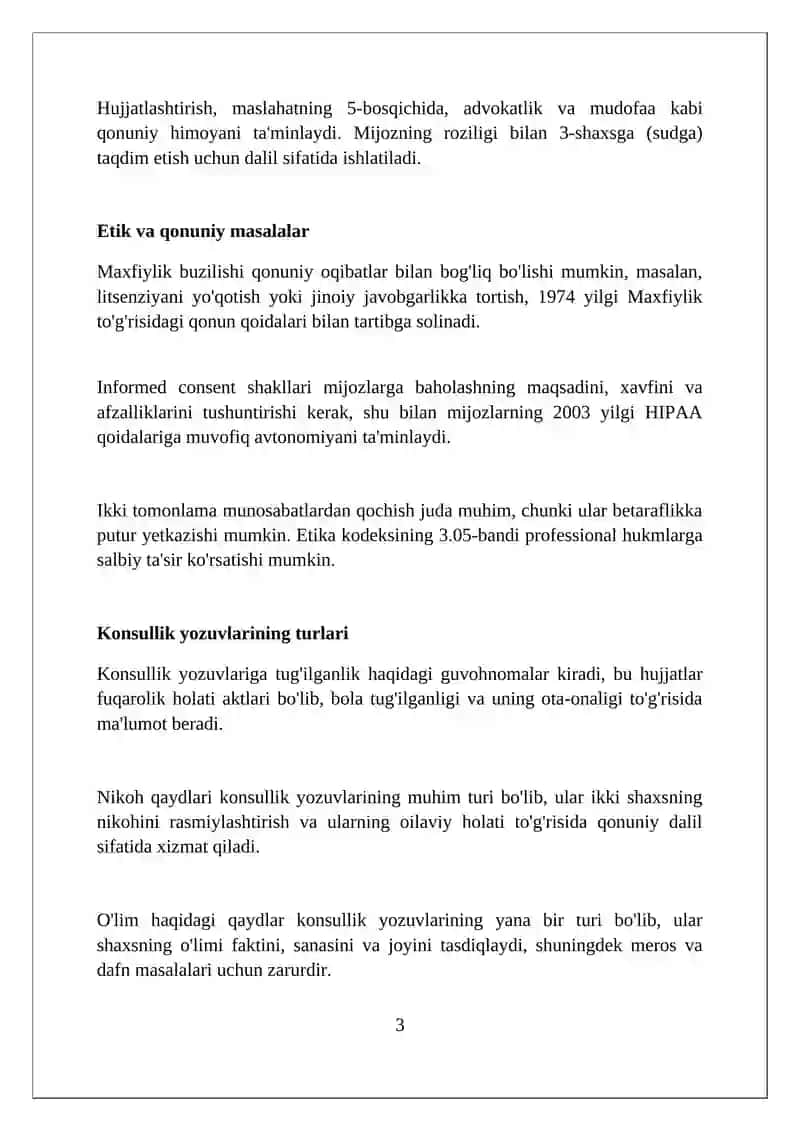 Referat: Maslahat jarayonini qayd qilish. Psixolog xulosa shakllari 3