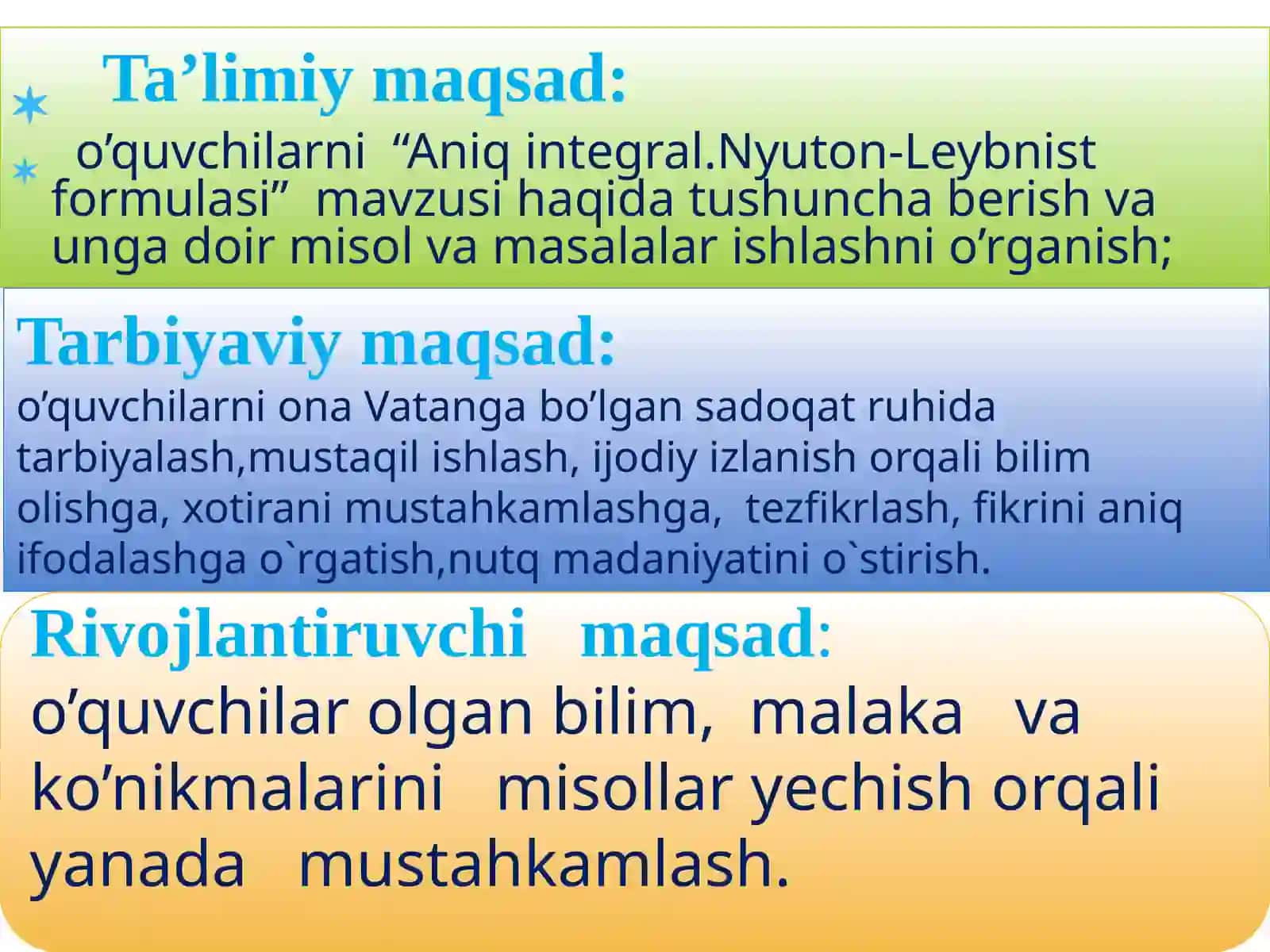 11-sinf Algebra fanidan Aniq Integral. Nyuton Leybnits formulasi dars ishlanma 3