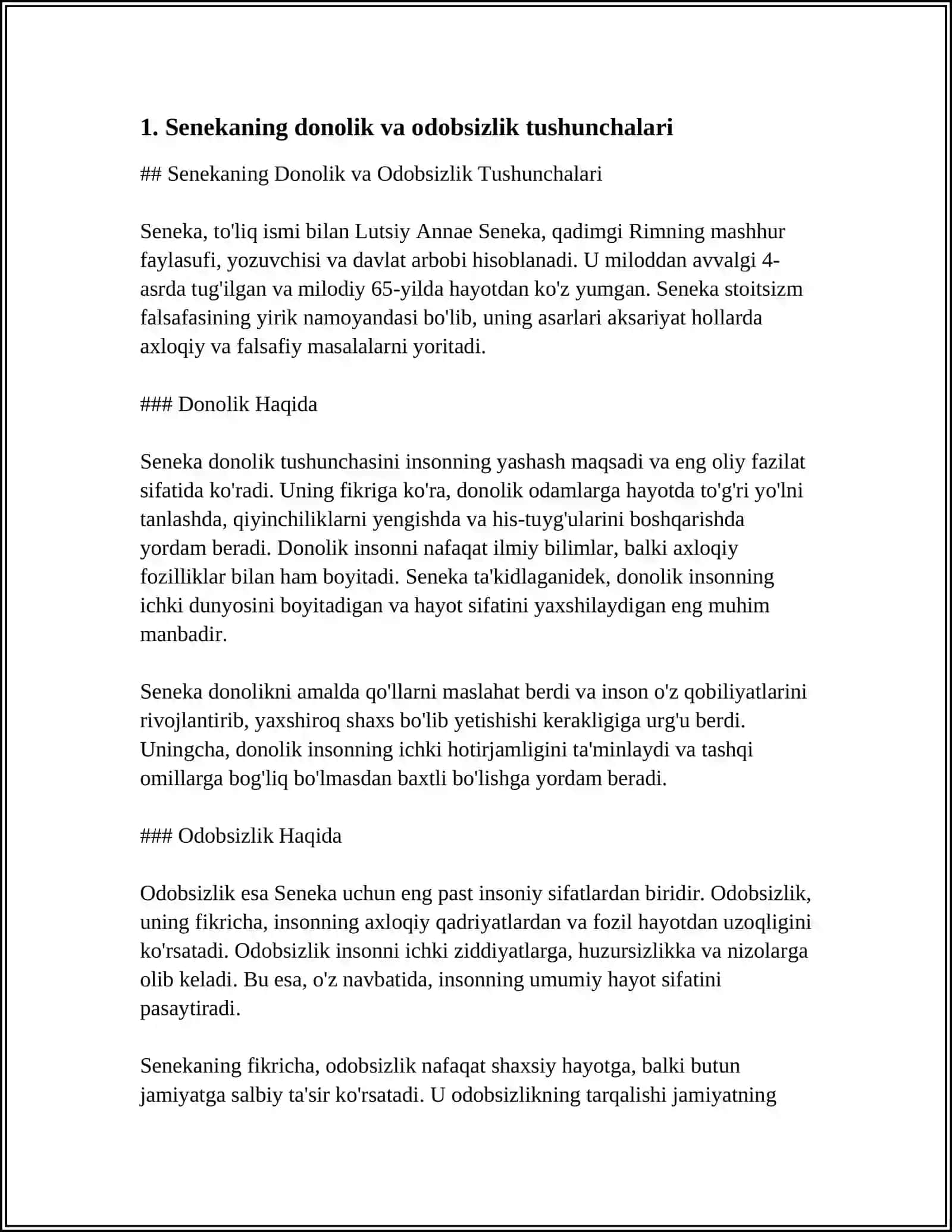 SENEKANING "LUTSILIYGA AXLOQIY XATLARI" ASARINI O'QISH VA SHU XATLAR ASOSIDA TALABALARNING O Z HAYOTI VA FAOLIYATIGA BAHO BERILGAN ESSE TAYYORLASH 3