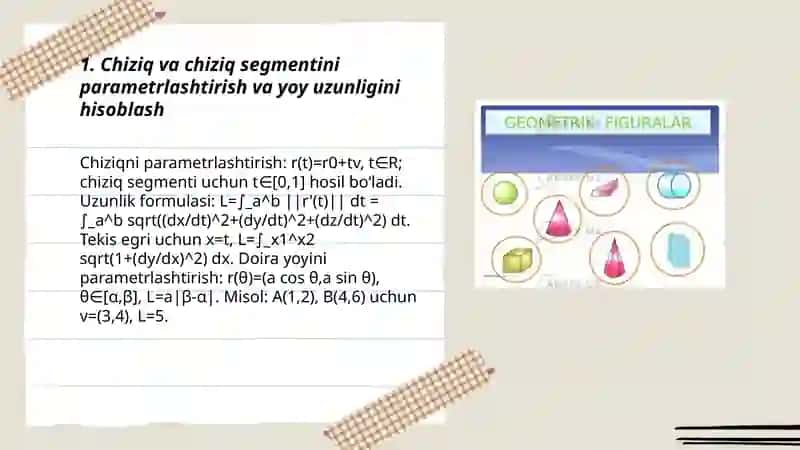 Geometrik shakl va sirtlarni parametrlashga mashqlar 3