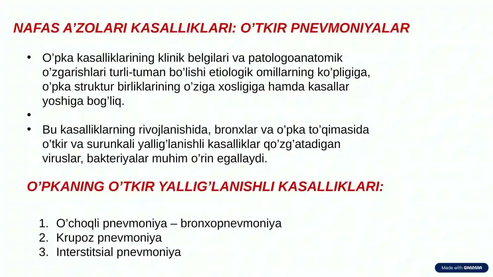 Oʻpkaning obstruktiv va restriktiv kasalliklari, o'smalar va plevra kasalliklari 3