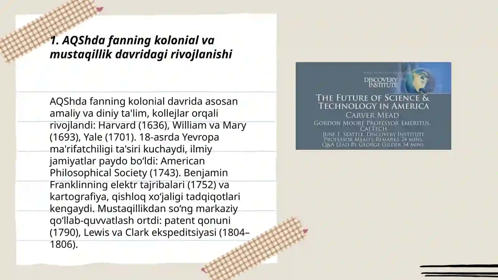 AQShda fanning kolonial va mustaqillik davridagi rivojlanishi 3