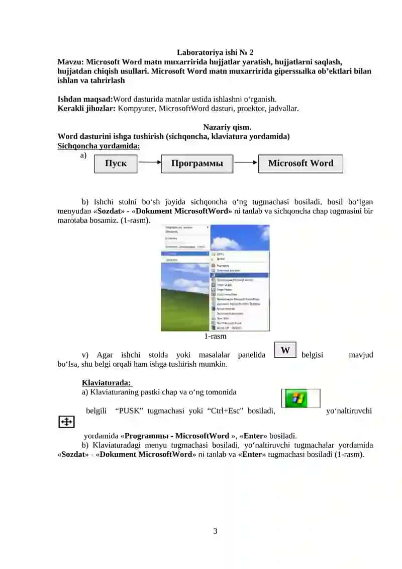 MICROSOFT WORD MATN MUXARRIRIDA HUJJATLAR YARATISH, HUJJATLARNI SAQLASH, HUJJATDAN CHIQISH USULLARI 3