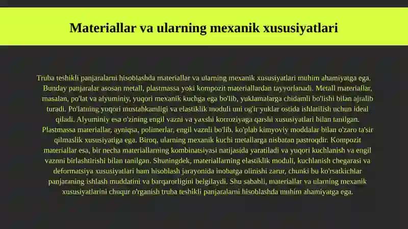 Truba teshikli panjaralarni hisoblash 3