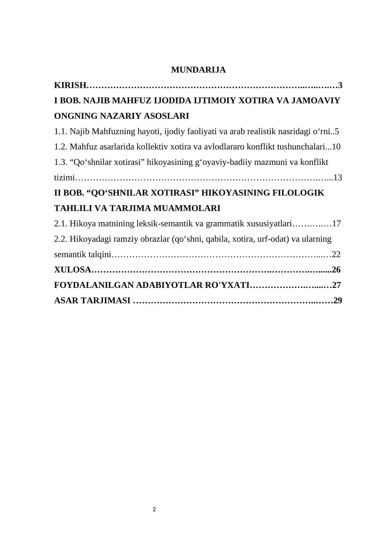 NAJIB MAHFUZNING “ذاكرة الجيران” (“QO‘SHNILAR XOTIRASI”) HIKOYASIDA KOLLEKTIV XOTIRA, AVLODLARARO ADOVAT VA IJTIMOIY YARASHUV MUAMMOSI HAMDA ULARNING TARJIMADAGI IFODASI   MAVZUSIDA 3