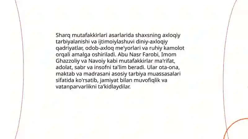 Sharq mutafakkirlari asarlarida shaxs ijtimoiylashuvi masalarining yoritilishi 3