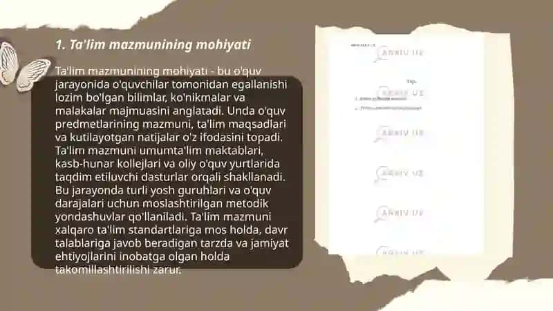 Ta'lim mazmuni ta'lim metodlari va vositalari ta'limni tahlil etish shakillari va turlari 3
