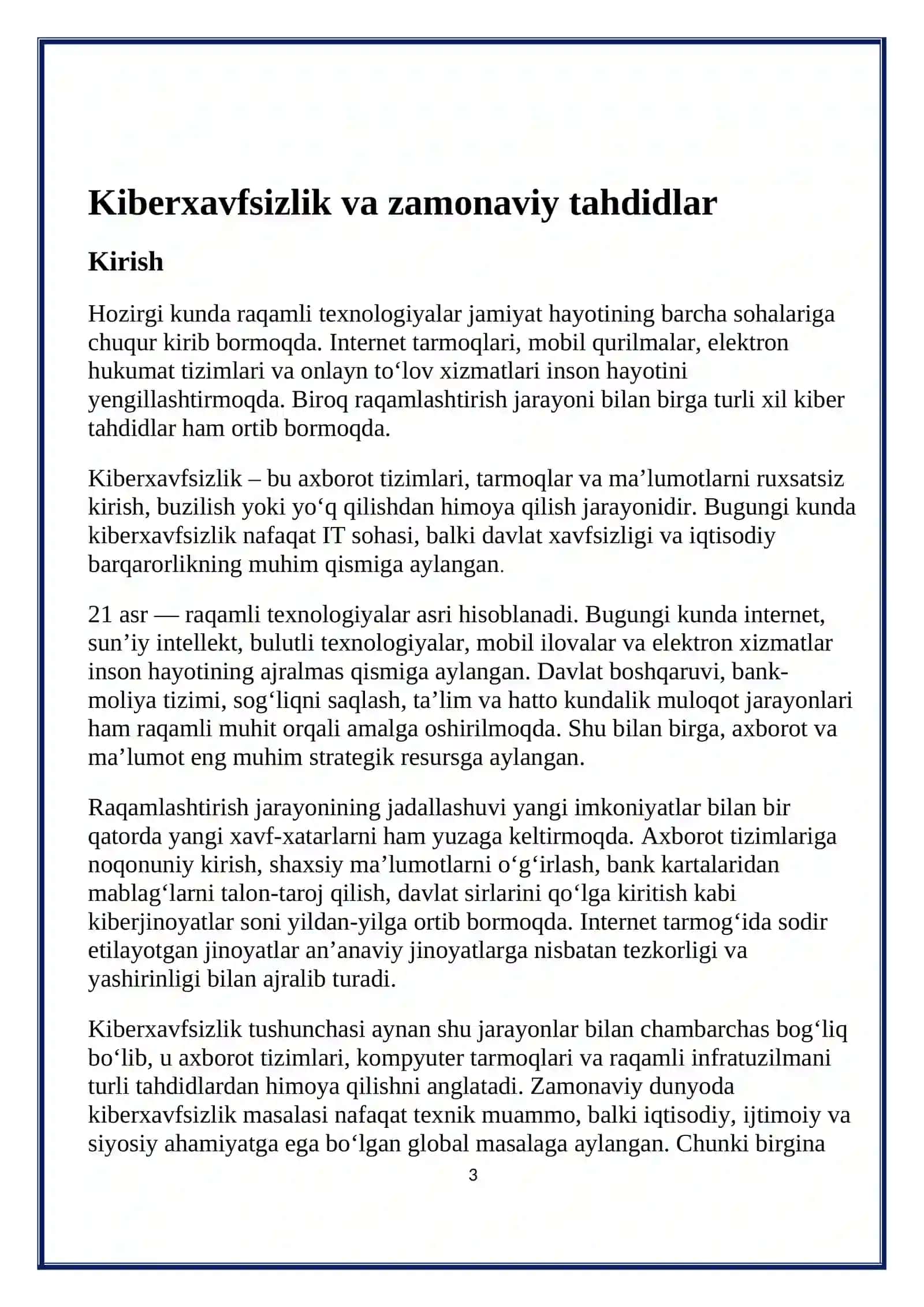 Kiberxavfsizlik va zamonaviy tahdidlar 3