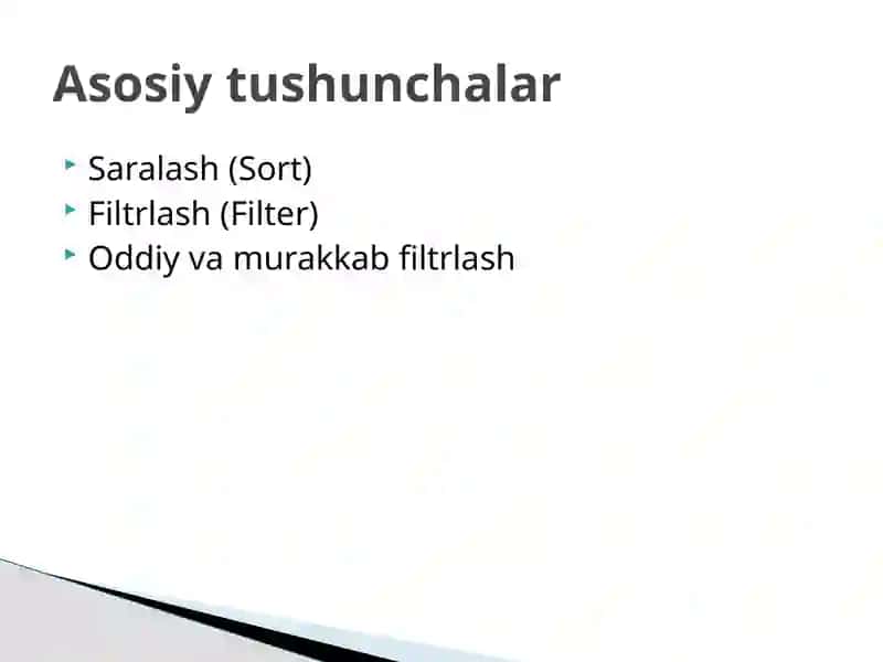 Elektron jadvallarda maʼlumotlarni filtrlash va saralash 3