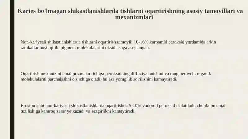 Karies bo'lmagan shikastlanishlarda tishlarni oqartirish 3
