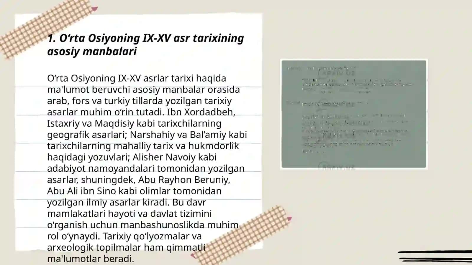 Oʻrta Osiyoning IX-XV asr tarixiga oid yozma manbalari 3