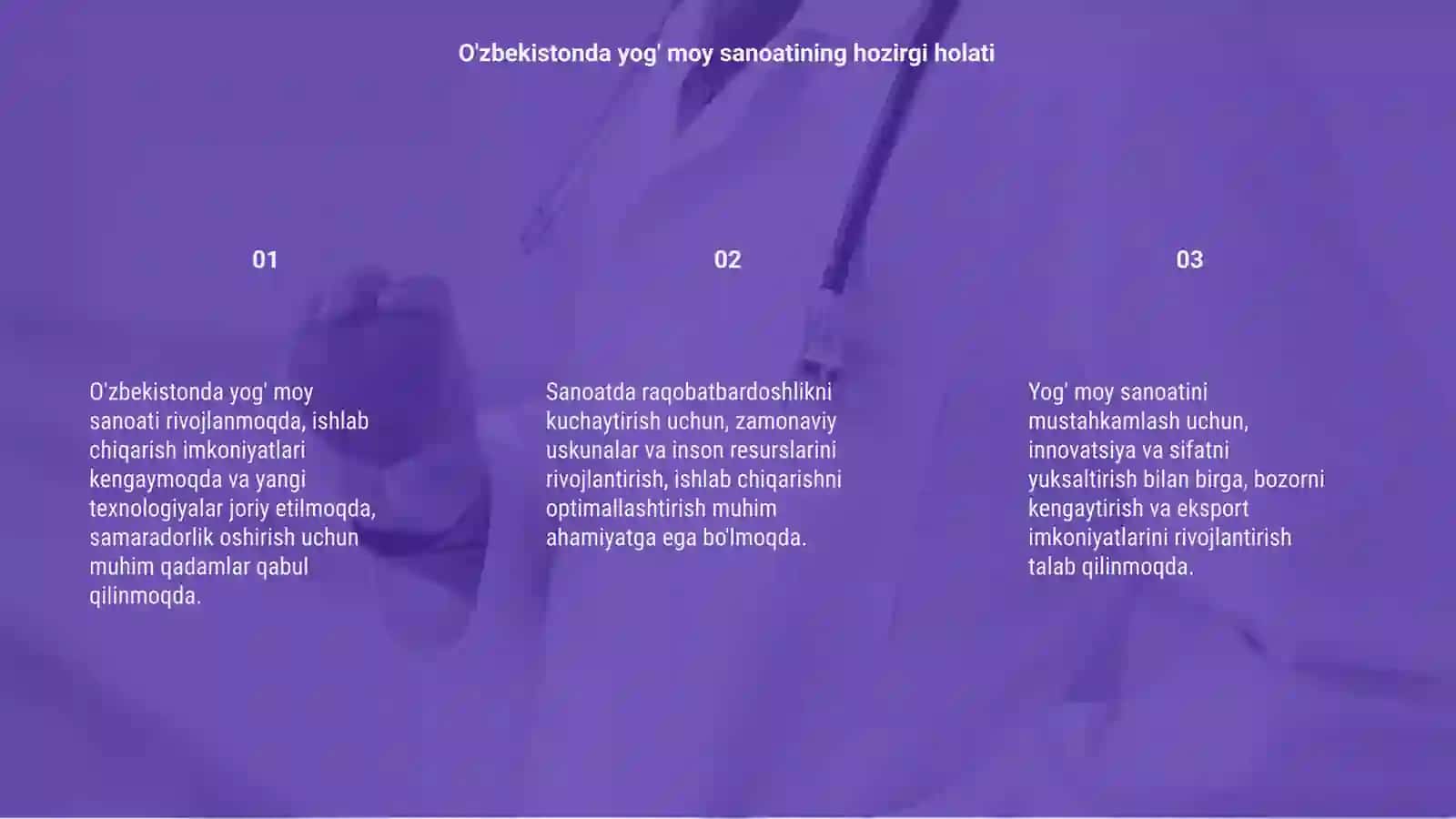 O'zbekistonda yog' moy sanoati korxonalari samaradorligini oshirsh yo'llari 3