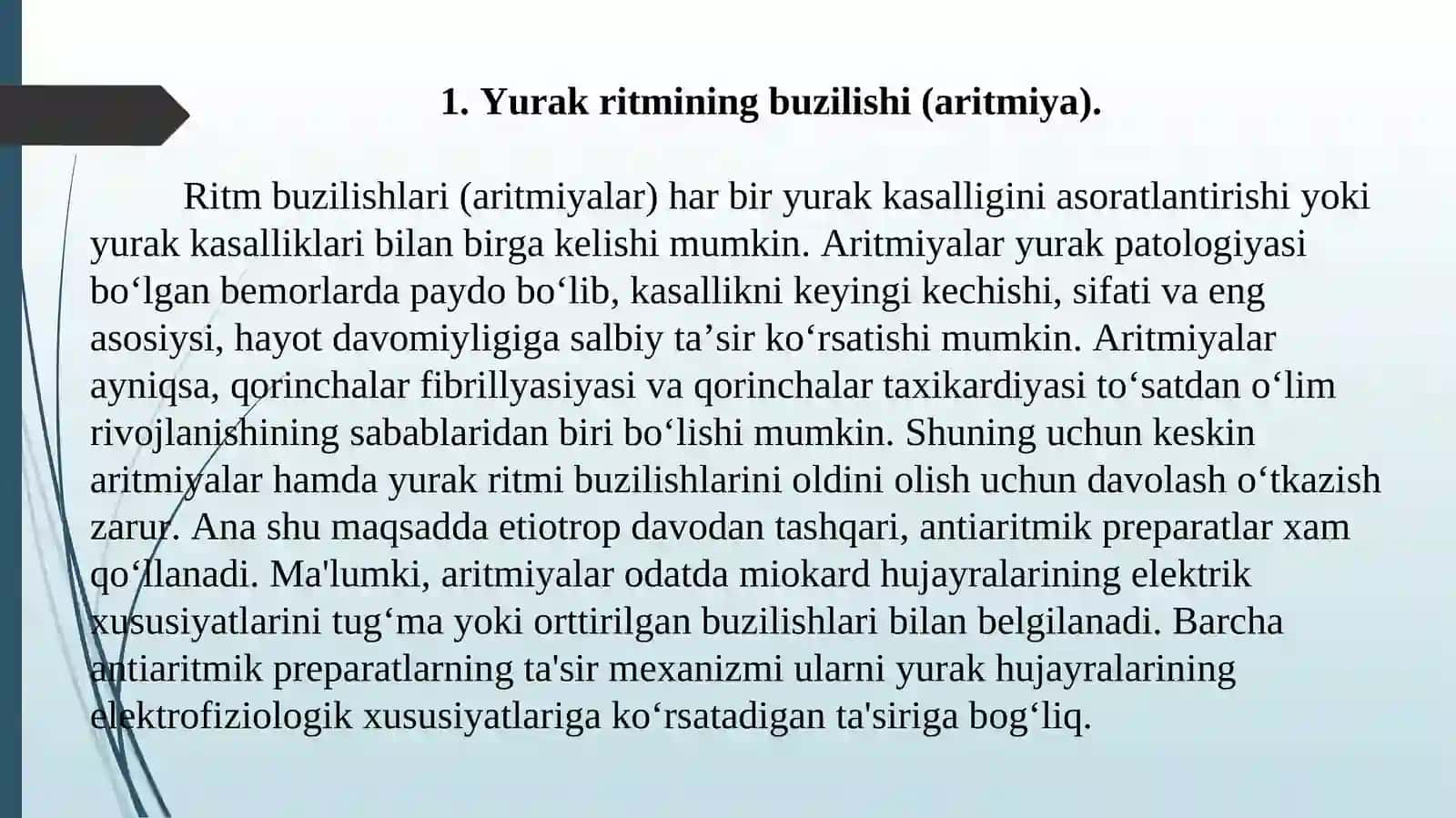 ANTIARITMIK DORI VOSITALARI. TOKSIKOLOGIK AHAMIYATI, AJRATIB OLISH, SIFAT VA MIQDORIY TAHLILI 3
