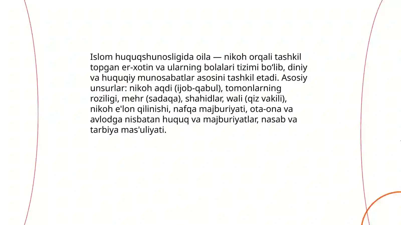 Islom huquqshunosligida oila, nikoh, taloq, idda, zihor tushunchalarini taʼriflash va taqdimot tayyorlash 3
