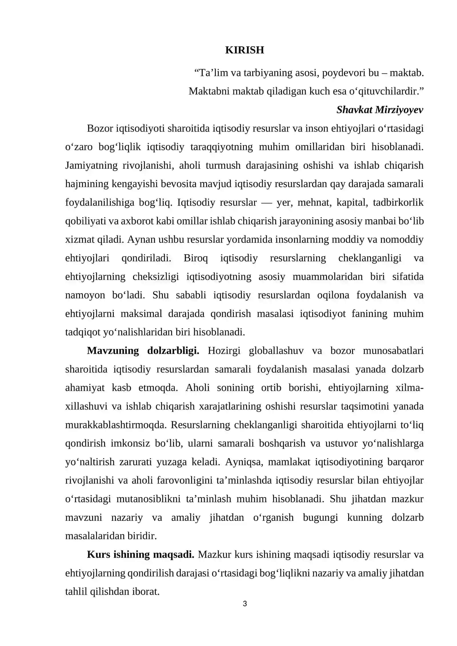 Iqtisodiy resurslar va ehtiyojlarning qondirilish darajasi o’rtasidagi bog’liqlik 3
