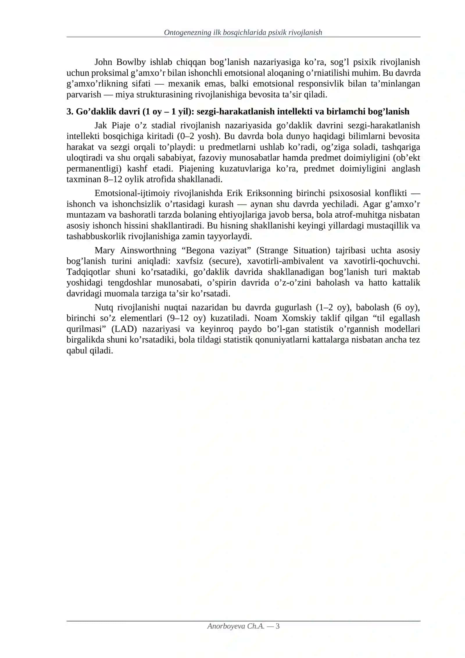 Ontogenezning ilk bosqichlarida psixik rivojlanish 3