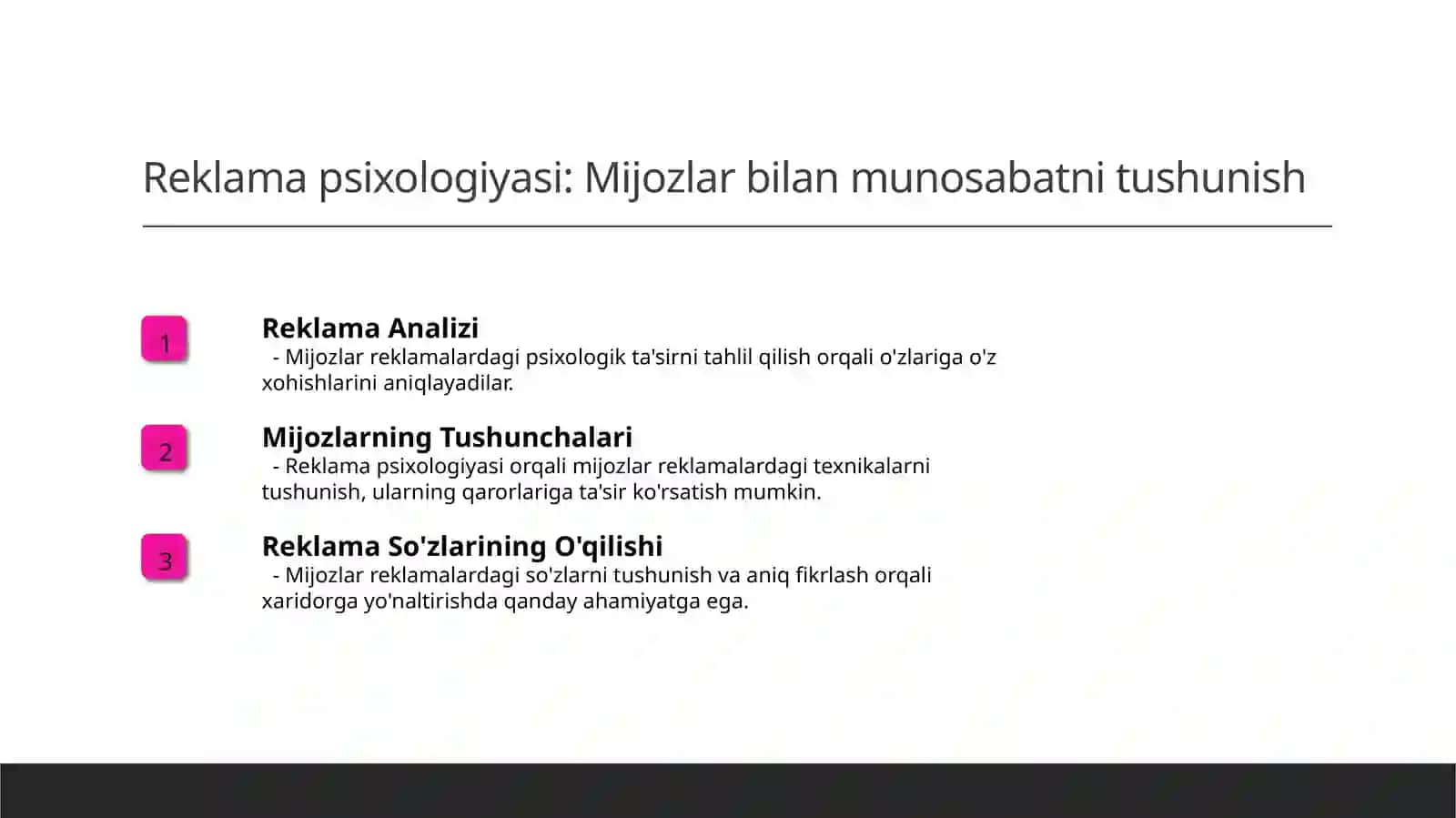 Reklama psixologiyasi ta'sir psixologiyasini o'rganish tarmog’i sifatida 3