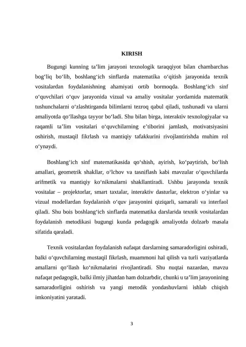 BOSHLANG‘ICH SINFLARDA MATEMATIKA O‘QITISHDA TEXNIK VOSITALARDAN FOYDALANISH METODIKASI 3